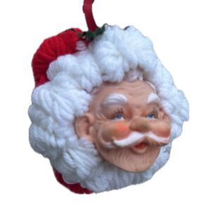Vintage Mid Century Crochet Handmade Santa Ball Door Hanger Retro Rubber Face